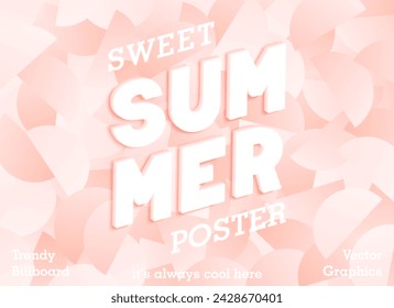 Cartel de verano con letras en 3D. Fondo de moda abstracto hecho de semicírculos con degradado de color. Piezas geométricas al estilo del Y2K y el brutalismo. Plantilla vectorial