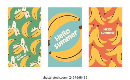 Summer poster banana set in flat style. Art for poster, postcard, wall art, banner background