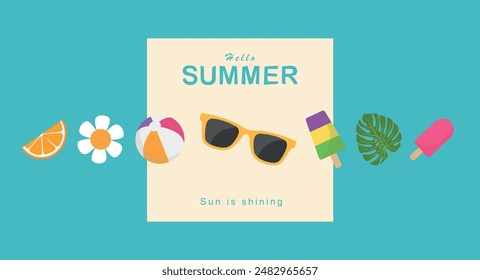 Summer poster banner with summer elements tropical beach design vector illustration.
