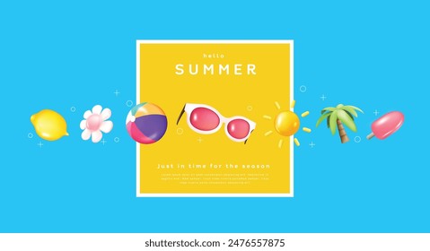 Summer poster banner with icon summer tropical beach design