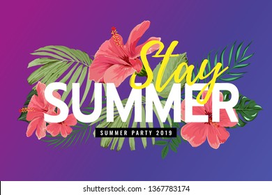 Summer poster, banner in trendy lettering and colorful tropical leaves design for Sale Promotion, card, invitation- Vector