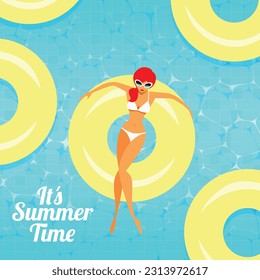 summer poster and banner wallpaper. relax on the tires in the pool