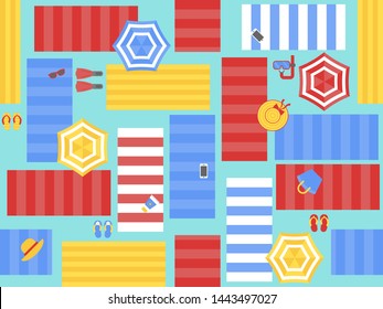 Summer poster, Beach equipment seamless pattern, vector illustration