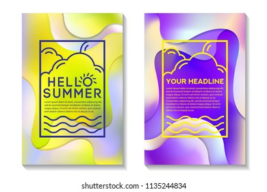 Summer Poster With Bright Gradient Background. Abstract Design Cards Perfect For Prints, Flyers, Banners, Invitations And Special Offer.