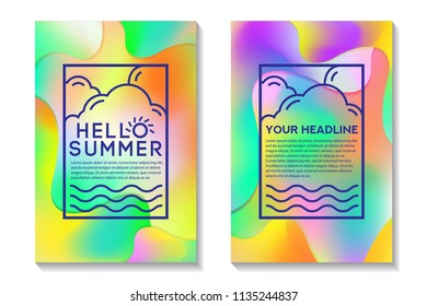 Summer Poster With Bright Gradient Background. Abstract Design Cards Perfect For Prints, Flyers, Banners, Invitations And Special Offer.