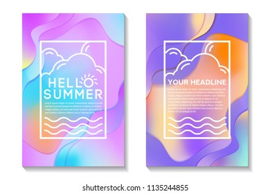 Summer Poster With Bright Gradient Background. Abstract Design Cards Perfect For Prints, Flyers, Banners, Invitations And Special Offer.