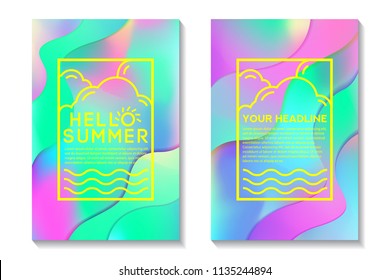 Summer Poster With Bright Gradient Background. Abstract Design Cards Perfect For Prints, Flyers, Banners, Invitations And Special Offer.