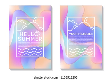 Summer Poster With Bright Gradient Background. Abstract Design Cards Perfect For Prints, Flyers, Banners, Invitations And Special Offer.