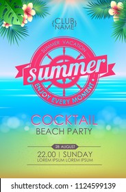 Summer poster cocktail beach party. Lettering poster summer vacation, enjoy enery moment