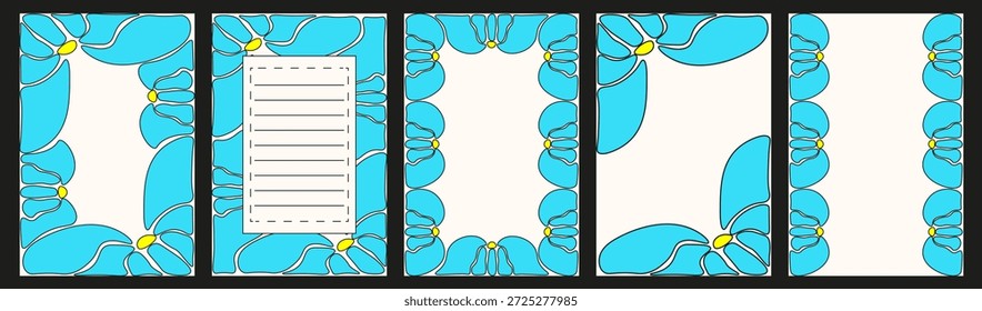 Conjunto de portada de póster de verano con espacio vacío para texto. Marco floral Abstractas del Vector con la colección del espacio de la copia. Tarjeta de cumpleaños de invitación de boda floral perfecta. Trazo editable. EPS 10