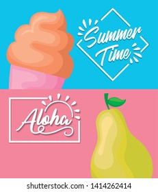 summer poster with cupcake and pear