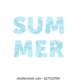 Summer  poster with cut-out palm trees background in light blue colors.