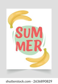 Summer poster design with bananas. Hand drawn lettering "Summer". Vector illustration for poster, invitation, postcard.