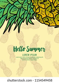 summer poster design with doodle pattern pineapple