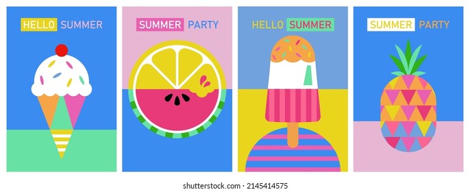 Summer poster design set. Summer vacation, beach party or pool party. Template background for brochure, banner or flyer.