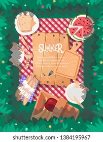 summer poster design with tablecloth background. can be use for greeting and invitation card. background , backdrop. vector illustration - Vector