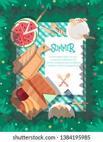 summer poster design with tablecloth background. can be use for greeting and invitation card. background , backdrop. vector illustration - Vector