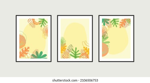 Summer poster element for interior design of office, dinning, and bed room. Wall art design. Canvas painting for the rooms. Tropical leaves background. 