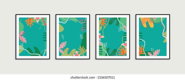 Summer poster element for interior design of office, dinning, and bed room. Wall art design. Canvas painting for the rooms. Tropical leaves background. 