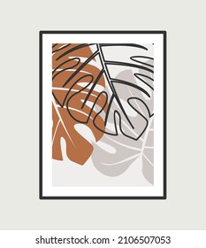 Summer poster element for interior design of office, dinning, and bed room. Wall art design. Canvas painting for the rooms. Tropical leaves background. 