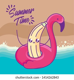 summer poster with float flemish and banana kawaii