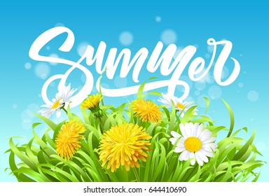 Summer poster with flowers . Vector illustration