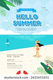Flyer de cartaz de verão com fundo de cenário de praia