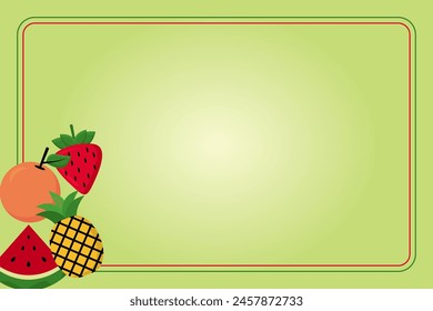 summer poster frame decoration with fruit icons pineapple, strawberry, orange, watermelon. border template design for greeting card, invitation, banner, social media, web. design free space area