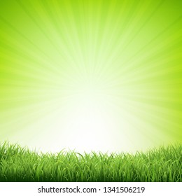 Summer Poster With Grass Border With Gradient Mesh, Vector Illustration