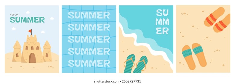 Summer poster or greeting card design collection