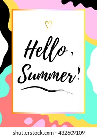 Summer Poster With Hello. Summer Text. Stylish And Trendy Flier. Vector Illustration.