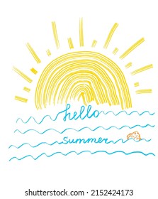 Summer poster. Hello summer. Summer vacation and travel concept: sea and sun. Vector. Illustration.