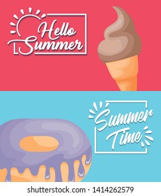 summer poster with ice cream and donut