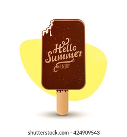 Summer poster, with ice cream, hello summer typographic inscription on the background of ice cream. Vector illustration