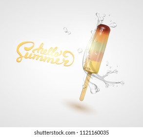 Summer poster, ice cream with water splash. vector illustration.