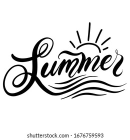 Summer - poster, isolated vector, handmade modern brush calligraphy for design, print, covers, clothes.