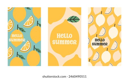 Summer poster lemon set in flat style. Art for poster, postcard, wall art, banner background