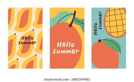 Summer poster mango set in flat style. Art for poster, postcard, wall art, banner background