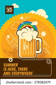 Summer poster with mug of beer. Vector illustration.