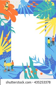 Summer poster for music event and for summer menu. Tropical abstract drawing with empty place for your text.