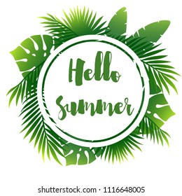 Summer poster with palm leaf