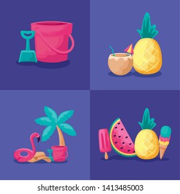 summer poster with palm tree and icons