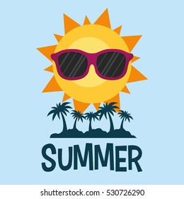 summer poster palms sun glasses vector illustration eps 10