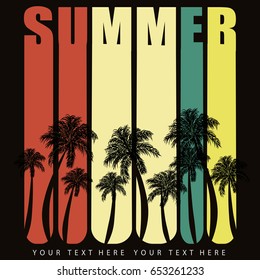 Summer poster with Palms. Summer typography, t-shirt graphics.Vector illustration.