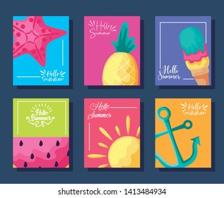 summer poster with pineapple and icons