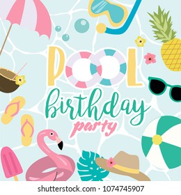 Summer poster for pool party or beach party, invitation for birthday party. Vector illustration