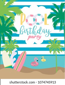 Summer poster for pool party or beach party, invitation for birthday party. Vector illustration