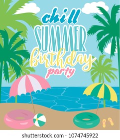 Summer poster for pool party or beach party, invitation for birthday party. Vector illustration