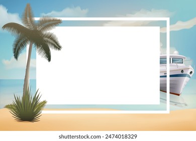 summer poster with sea beach and sunny sky stock vector illustration