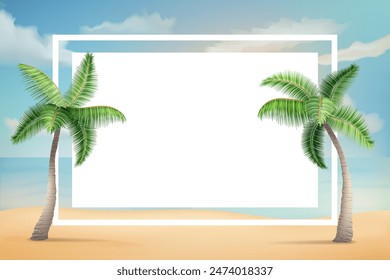 summer poster with sea beach and sunny sky stock vector illustration